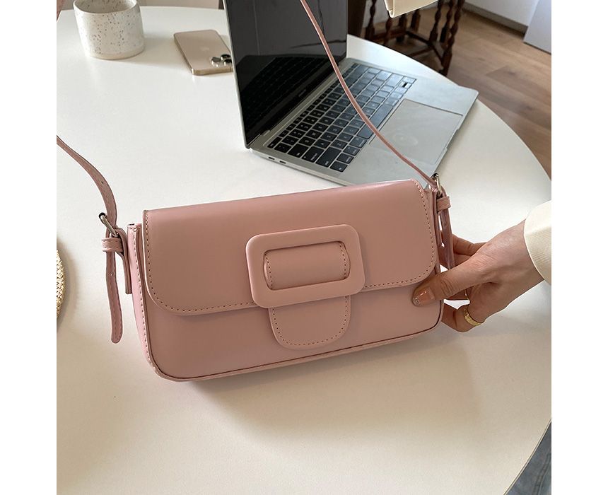 Leather Bag Buckled Flap Faux Shoulder