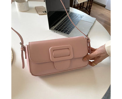 Leather Bag Buckled Flap Faux Shoulder