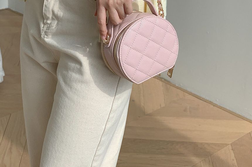 Faux Leather Quilted Round Crossbody Bag