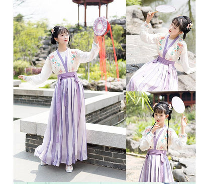 Flower embroidered Hanfu Vest / Blouse / High Waist Floral Maxi A