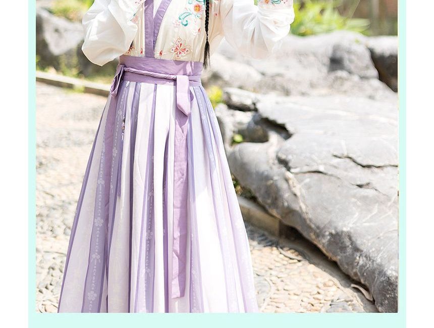 Flower embroidered Hanfu Vest / Blouse / High Waist Floral Maxi A