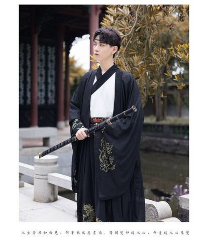 Couple Matching Embroidered Hanfu Jacket / Blouse / High Waist Maxi A