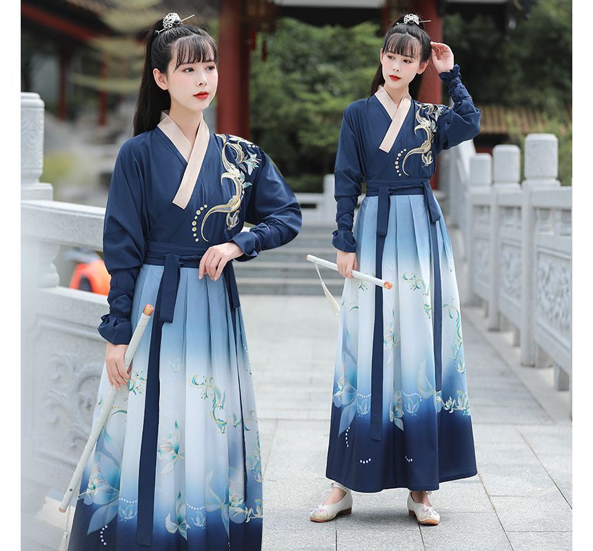 Couple Matching Flower Embroidered Hanfu Costume Set