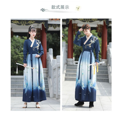 Couple Matching Flower Embroidered Hanfu Costume Set