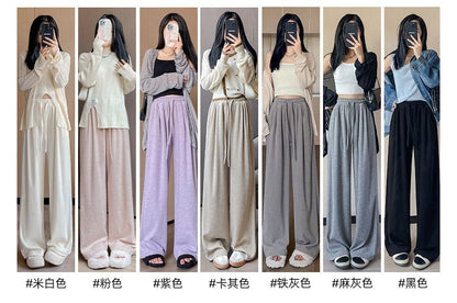 High Rise Plain Drawstring Drape Wide Leg Sweatpants