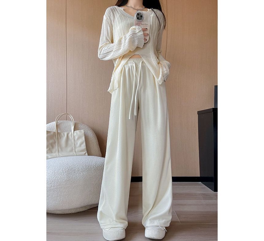 High Rise Plain Drawstring Drape Wide Leg Sweatpants