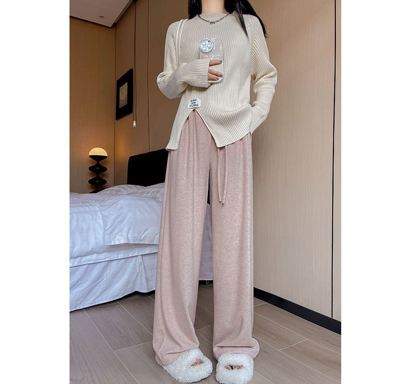 High Rise Plain Drawstring Drape Wide Leg Sweatpants