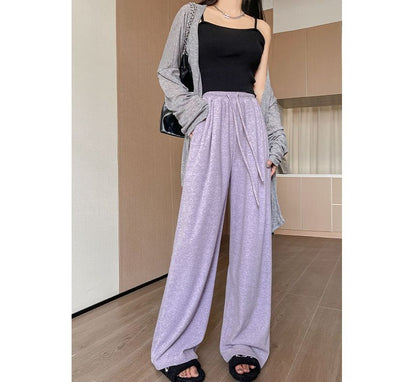 High Rise Plain Drawstring Drape Wide Leg Sweatpants