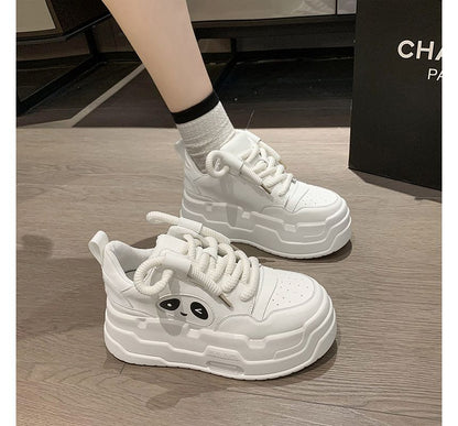Lace-Up Sneakers Platform Applique Panda