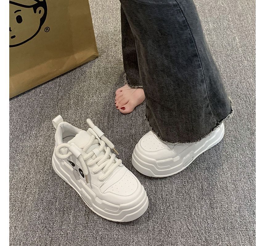 Lace-Up Sneakers Platform Applique Panda