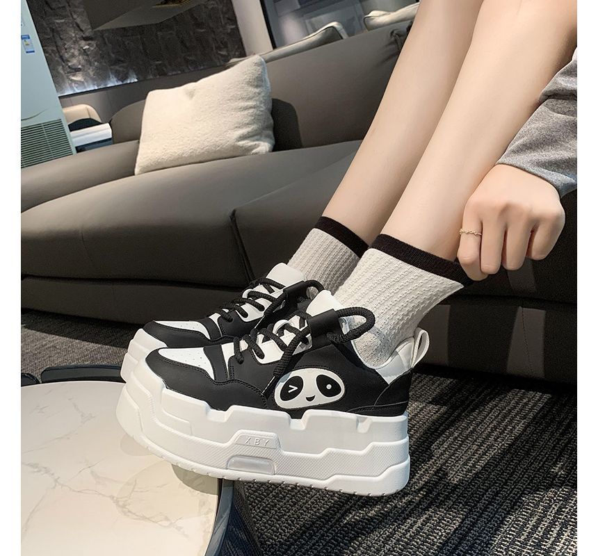 Lace-Up Sneakers Platform Applique Panda