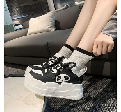 Lace-Up Sneakers Platform Applique Panda