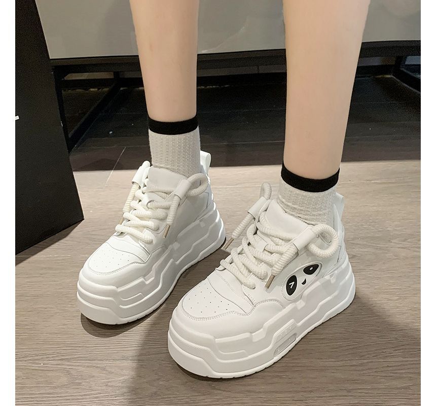 Lace-Up Sneakers Platform Applique Panda