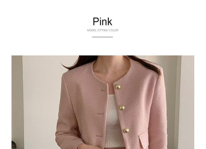 Set: Plain Tweed Button Jacket + High Rise Mini A-Line Skirt