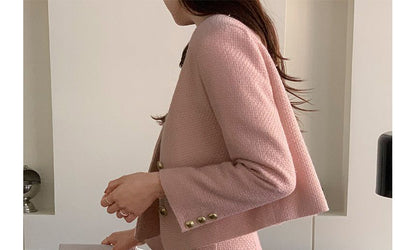 Set: Plain Tweed Button Jacket + High Rise Mini A-Line Skirt