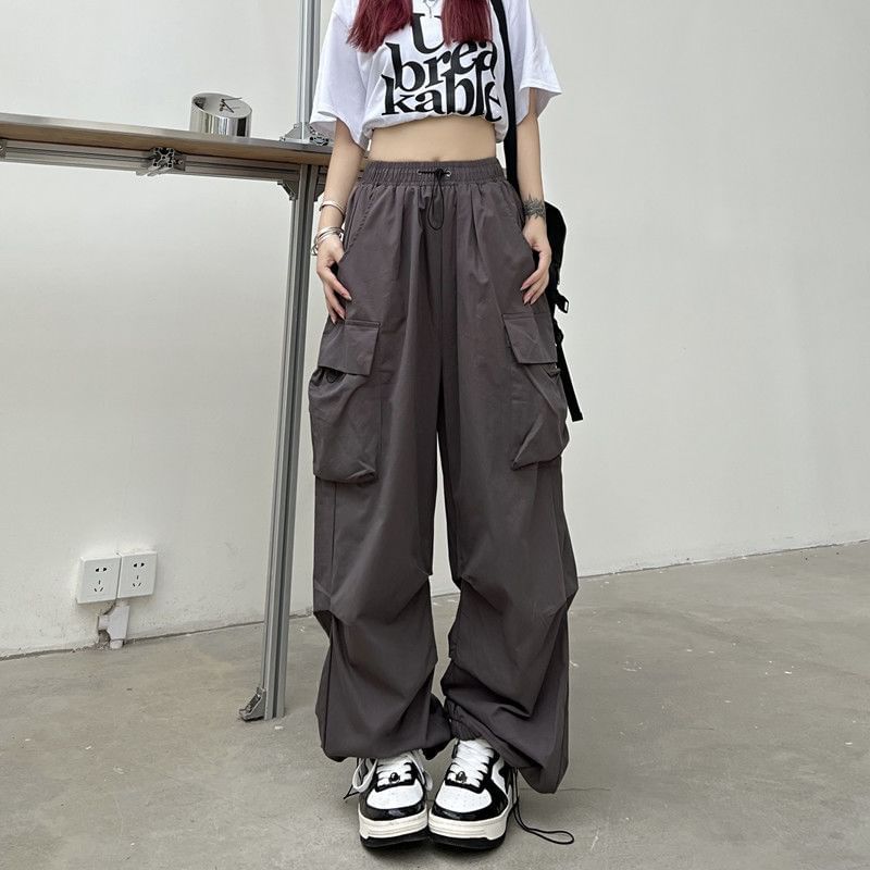 High Waist Pocket Loose-Fit Wide-Leg Cargo Pants