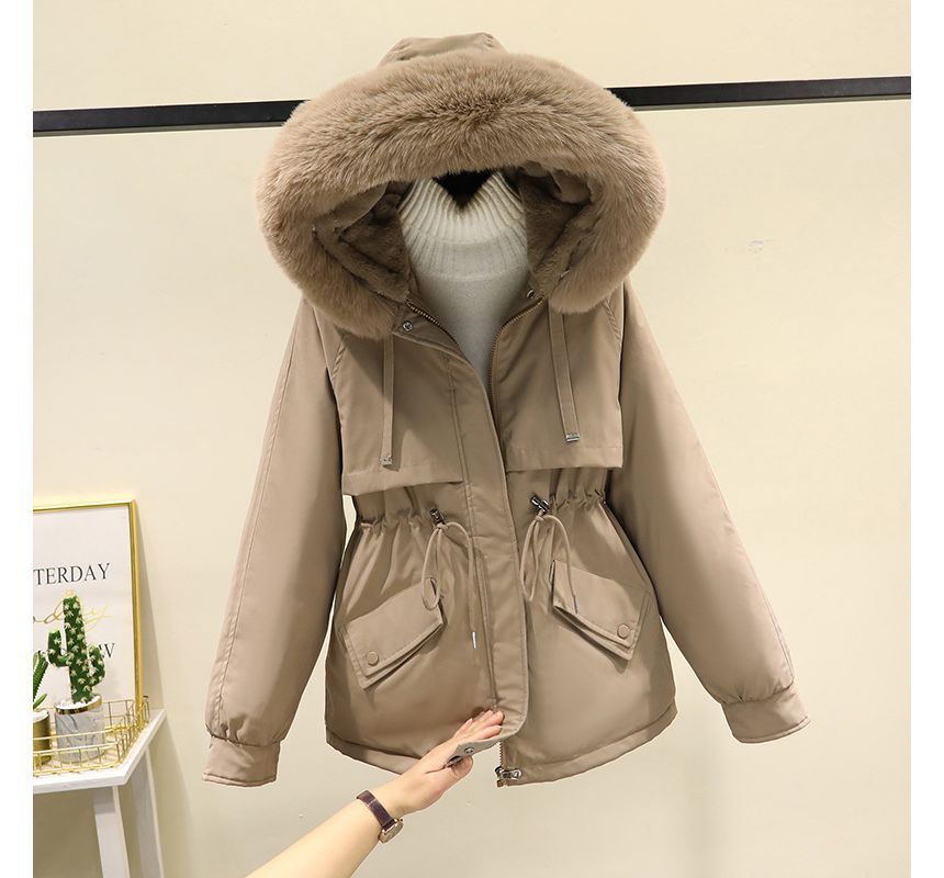 Fluffy Hooded Plain Puffer Jacket