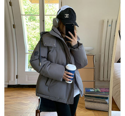 Hooded Plain Puffer Jacket