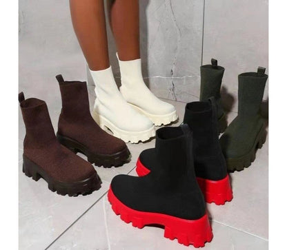 Platform Chunky Heel Sock Boots