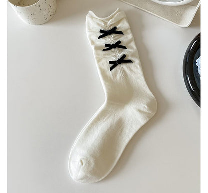 Plain Shirred Bow Socks