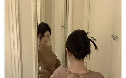 Dress Long-Sleeve Plain Sheath Open Back Mini Crew Neck