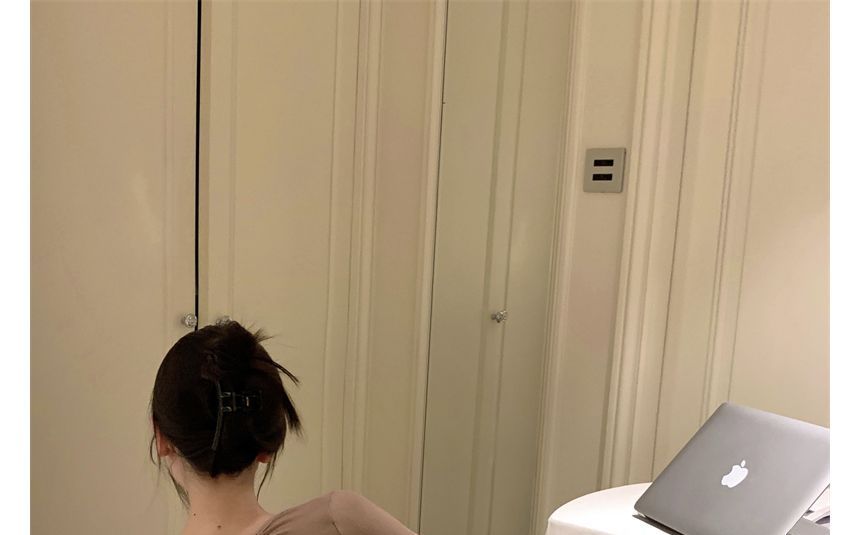 Dress Long-Sleeve Plain Sheath Open Back Mini Crew Neck