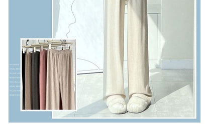 High Rise Wide Leg Plain Knit Sweatpants