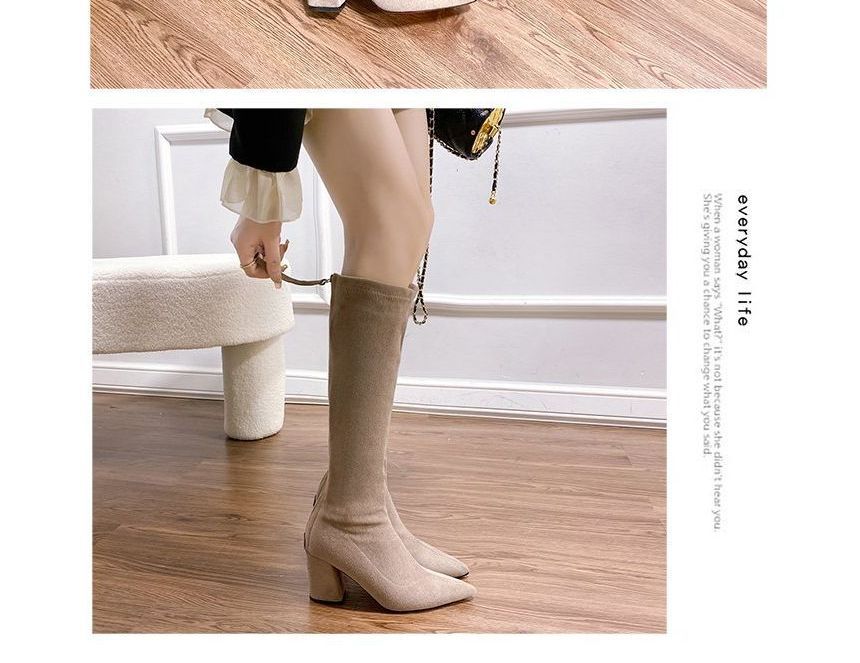 Pointed Chunky Heel Tall Boots