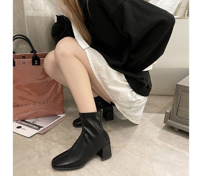 Square Toe Chunky Heel Boots