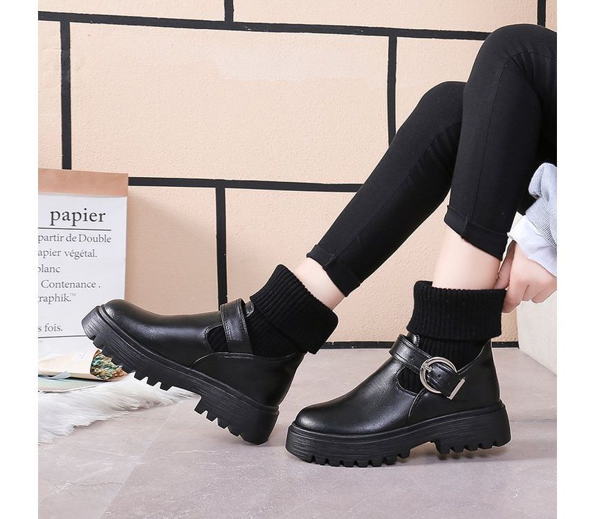 Buckled Platform Chunky Heel Boots