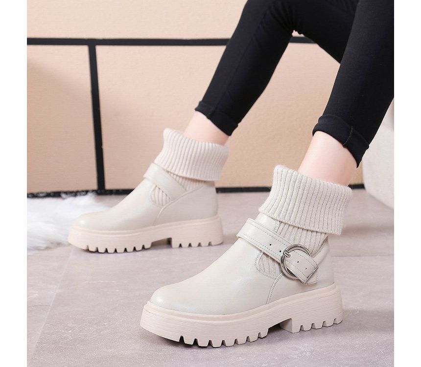 Buckled Platform Chunky Heel Boots