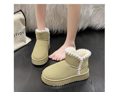 Fluffy Trim Platform Ankle Boots