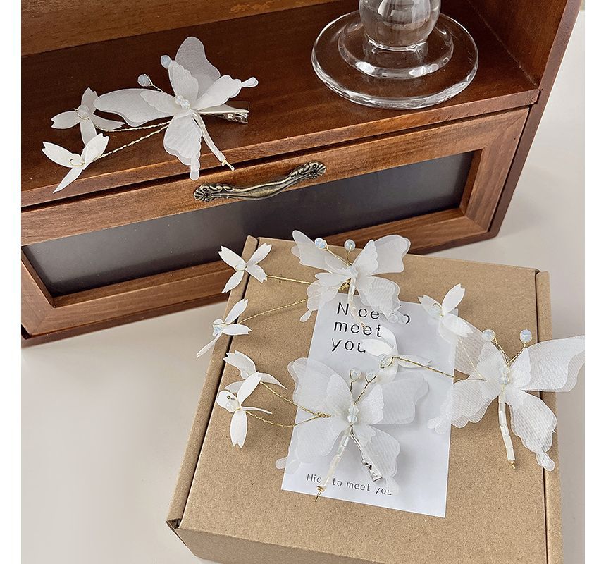 Set Butterfly Hair Clip Gemstone /