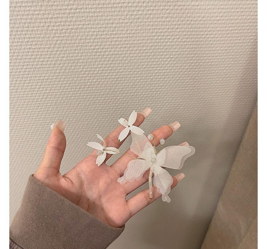 Set Butterfly Hair Clip Gemstone /