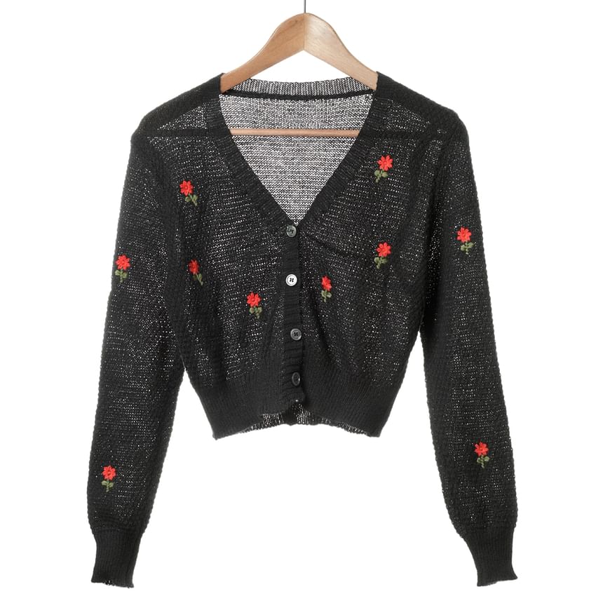 Crop + Set: Knit Top Embroidered Floral Tank Cardigan Square Neck
