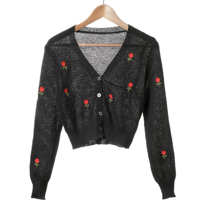 Crop + Set: Knit Top Embroidered Floral Tank Cardigan Square Neck