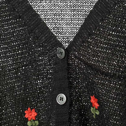 Crop + Set: Knit Top Embroidered Floral Tank Cardigan Square Neck