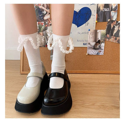 Plain Ruffled Cross Strap Tall Socks