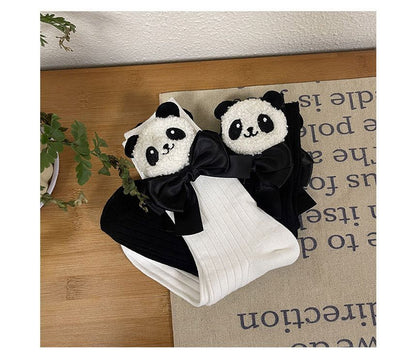 Plain Panda Bow Socks