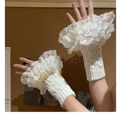 Lace Ruffle Knit Arm Sleeves