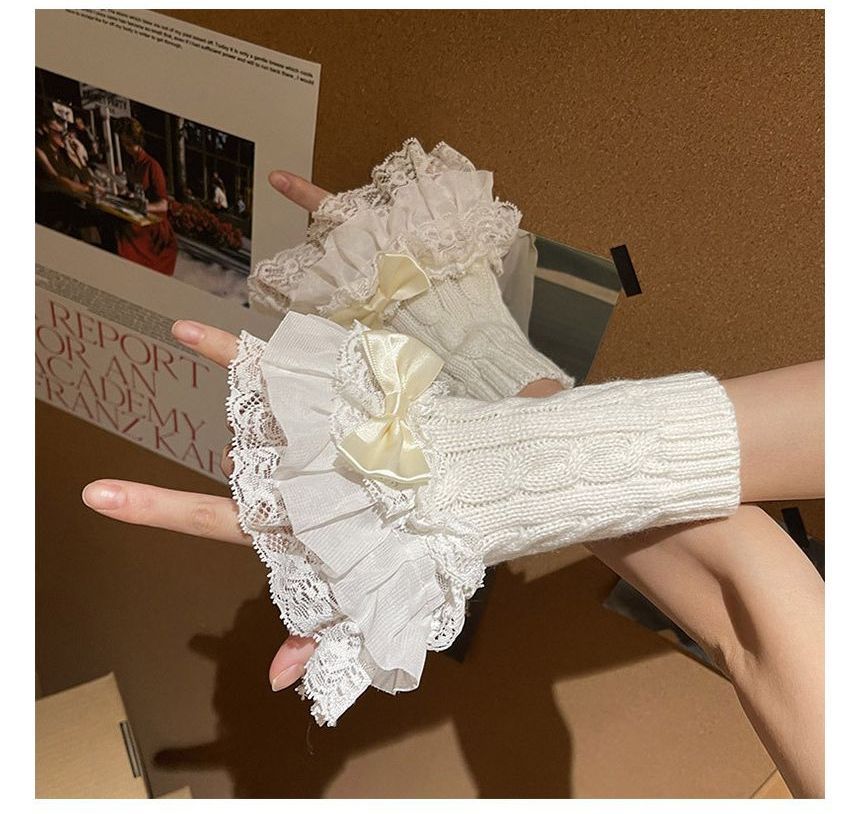 Lace Ruffle Knit Arm Sleeves