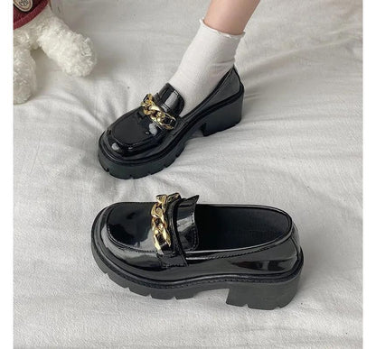 Chain Chunky Accent Heel Platform Loafers