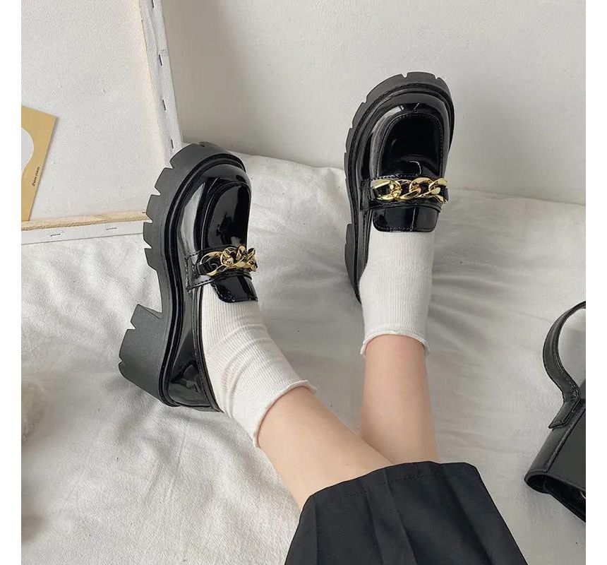 Chain Chunky Accent Heel Platform Loafers