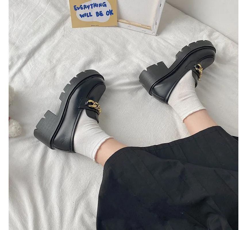 Chain Chunky Accent Heel Platform Loafers