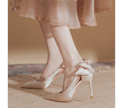 Heel Cutout Pumps Bow Stiletto
