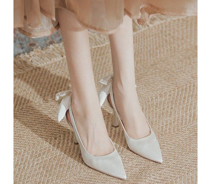 Heel Cutout Pumps Bow Stiletto