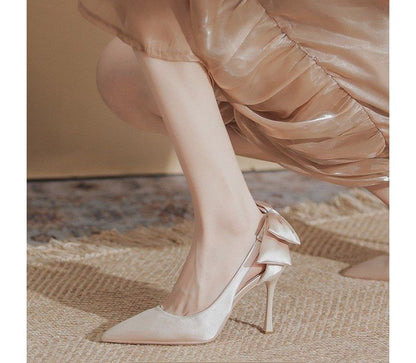 Heel Cutout Pumps Bow Stiletto