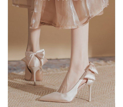 Heel Cutout Pumps Bow Stiletto