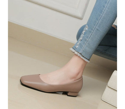 Pumps Square Toe Block Heel Plain Faux Leather