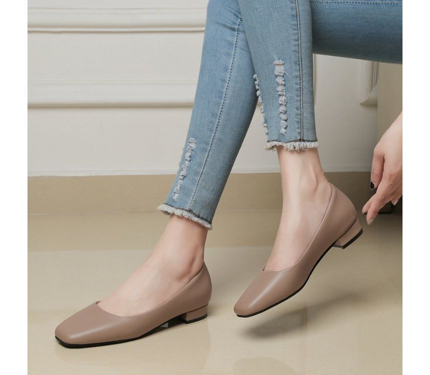 Pumps Square Toe Block Heel Plain Faux Leather